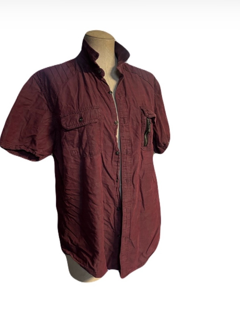 Rock & Republic Short Sleeve Shirt Jacket - Burgundy